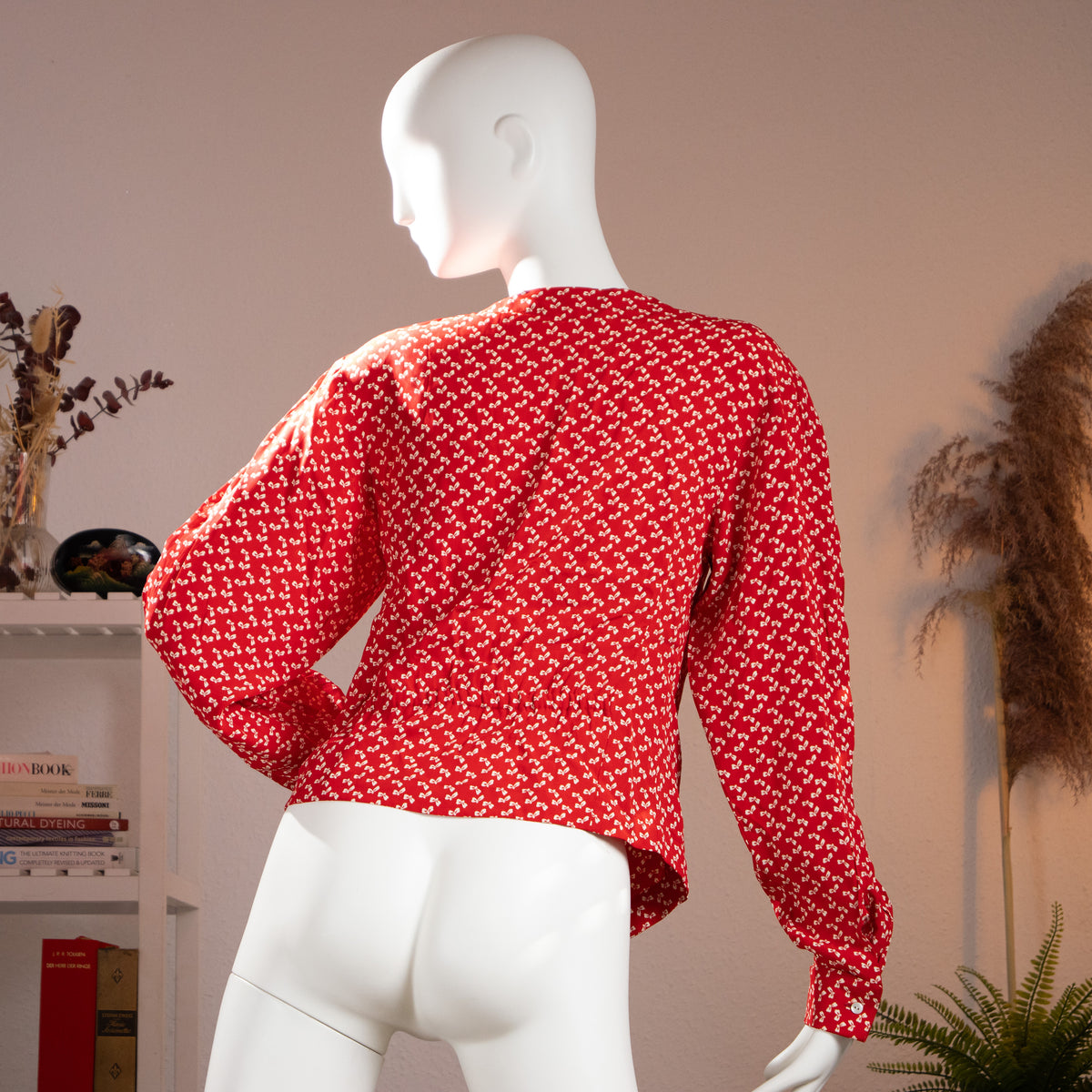Archival Oliver by Valentino Red Bow Print Viscose Blouse — NOS Deadstock Early 1990s S XS