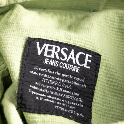 Vintage Versace Jeans Couture Lime Green Trousers | Textured Cotton | 90s Mom Fit | Silver Medusa | Size W30 (Fits EU 38) | High waisted
