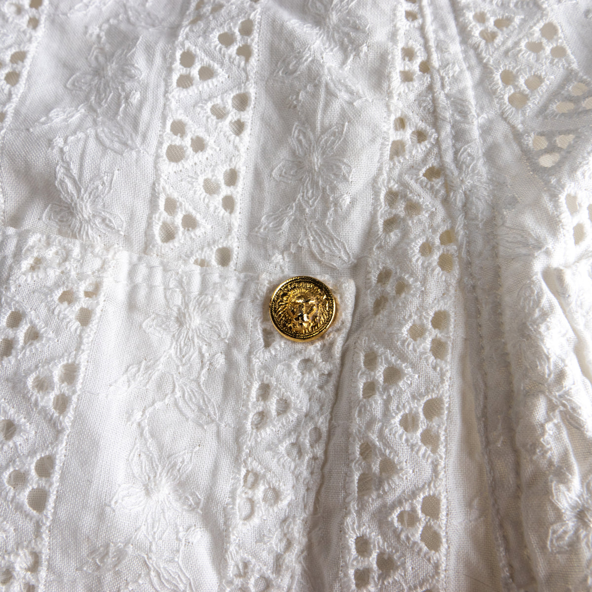 Vintage VERSUS VERSACE 90s White Eyelet Lace Trousers | Gold Lion Buttons | Broderie Anglaise | High Waisted Summer Pants | Size XXS (24")
