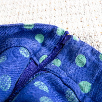 Vintage Versus Versace 90s Linen Skirt | Royal Blue & Green Pattern | Polka Dot Waist | High End Italian Summer | Size IT 44 Fits M / EU 38