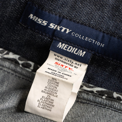 Miss Sixty Vintage Denim Skirt Dark Wash Pleated Skater Schoolgirl Y2K 90s Metal Logo Buckle Preppy Grunge Jeans Skirt Size M