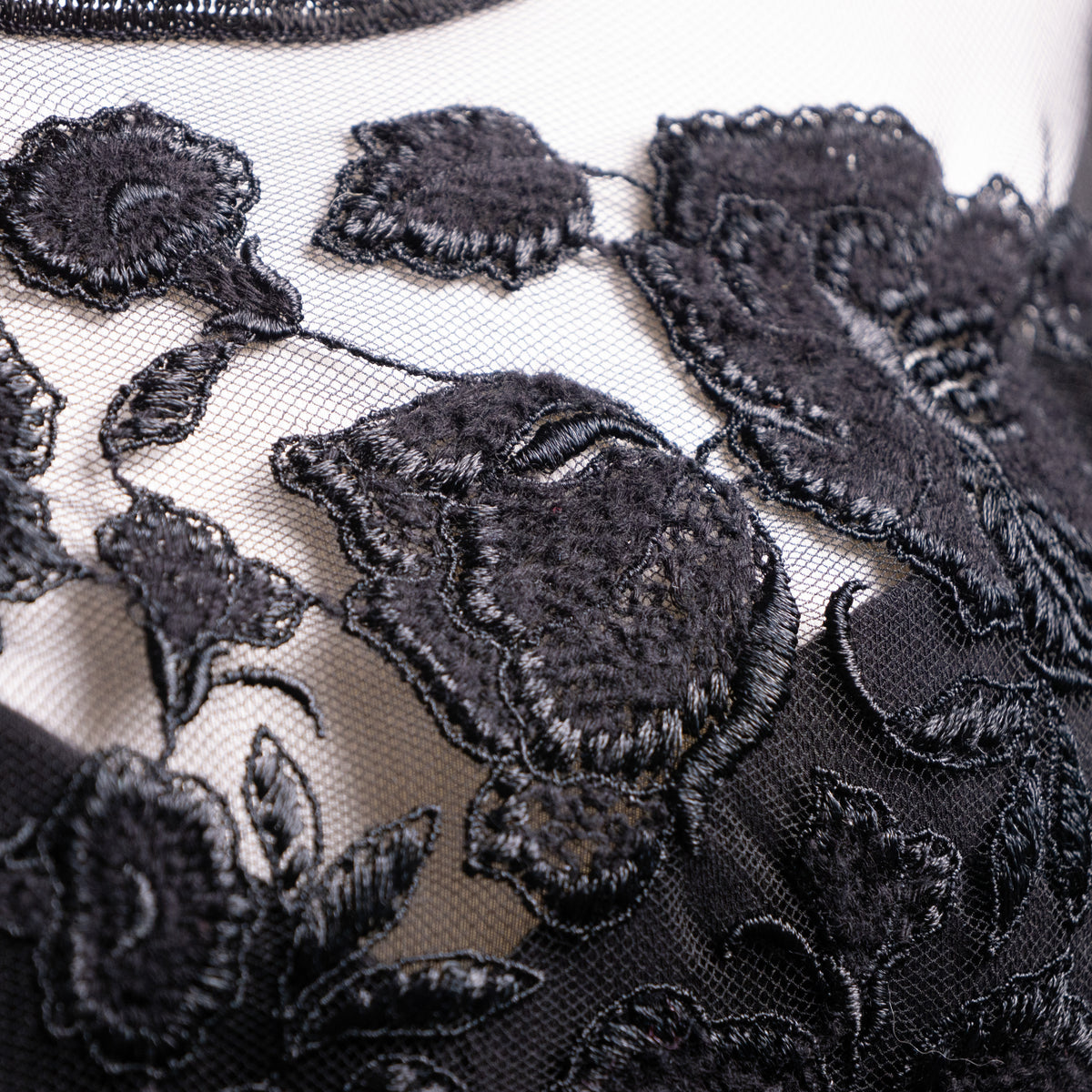 Archival La Perla Tricot Longsleeve Bodysuit 90s 3D Floral Chenille Applique Mesh Tattoo Effect Italy Size S M Museum Grade