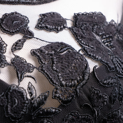 Archival La Perla Tricot Longsleeve Bodysuit 90s 3D Floral Chenille Applique Mesh Tattoo Effect Italy Size S M Museum Grade