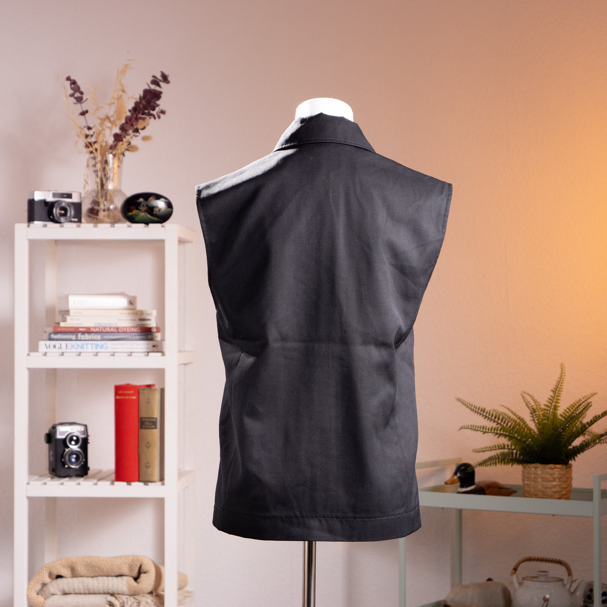 Archival JEAN COLONNA Minimalist Vest 90s Industrial Grunge Black Cotton Twill Waistcoat Avant Garde Made in Italy Size M