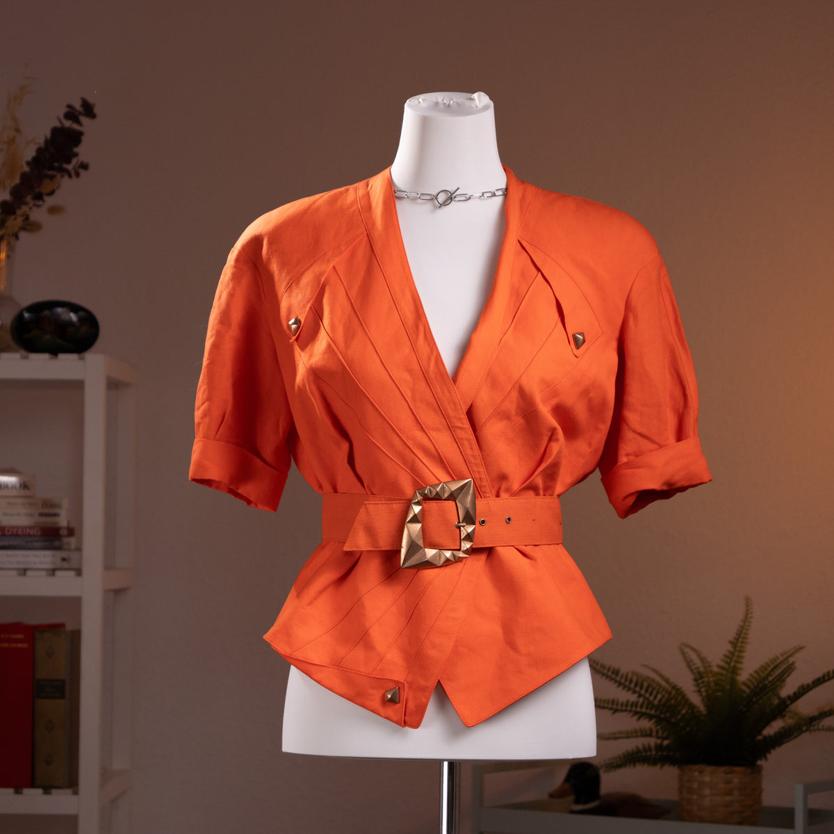 Archival Thierry Mugler ACTIV 3-Piece Skirt Suit 1992 Wasp Waist Pyramid Hardware Coral Linen Blend Corset Silhouette Time Srl Grails XS S