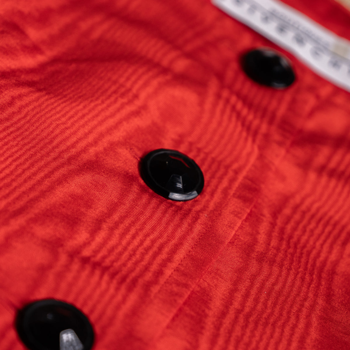 Archival Givenchy Boutique Dress 1980s Red Taffeta Moire Cabochon Jewel Buttons Dynasty Glamor Power Dress French Designer Size M US 10