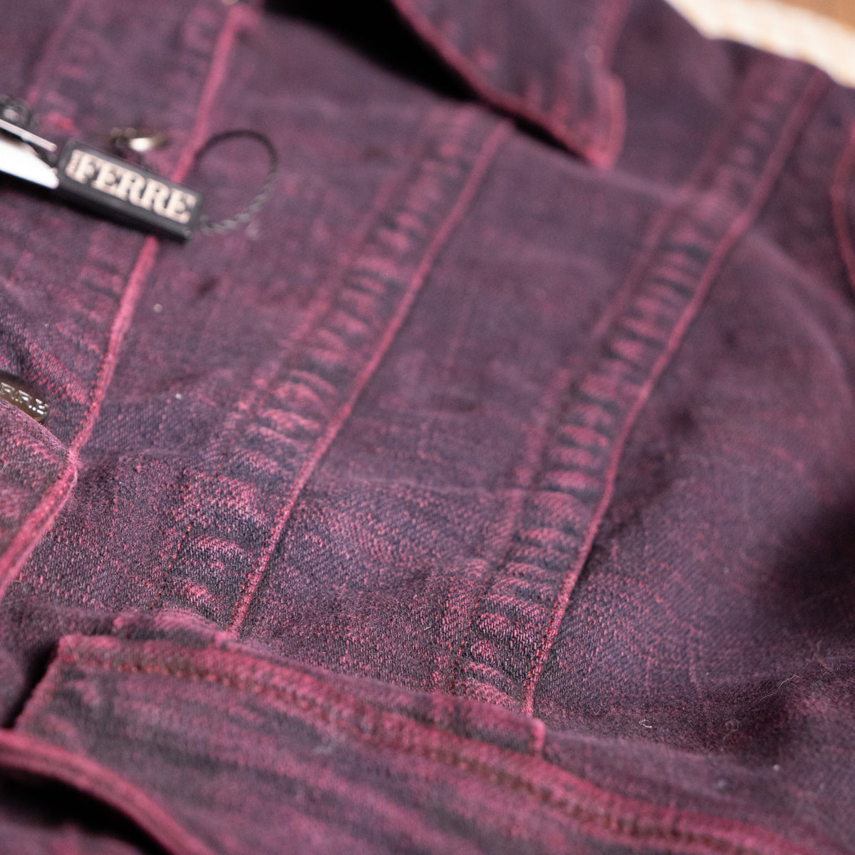 Archival Gianfranco Ferre Jeans Jacket NWT Deadstock Burgundy Denim Corset Back Y2K Ittierre Made in Italy Size M Fits XS S
