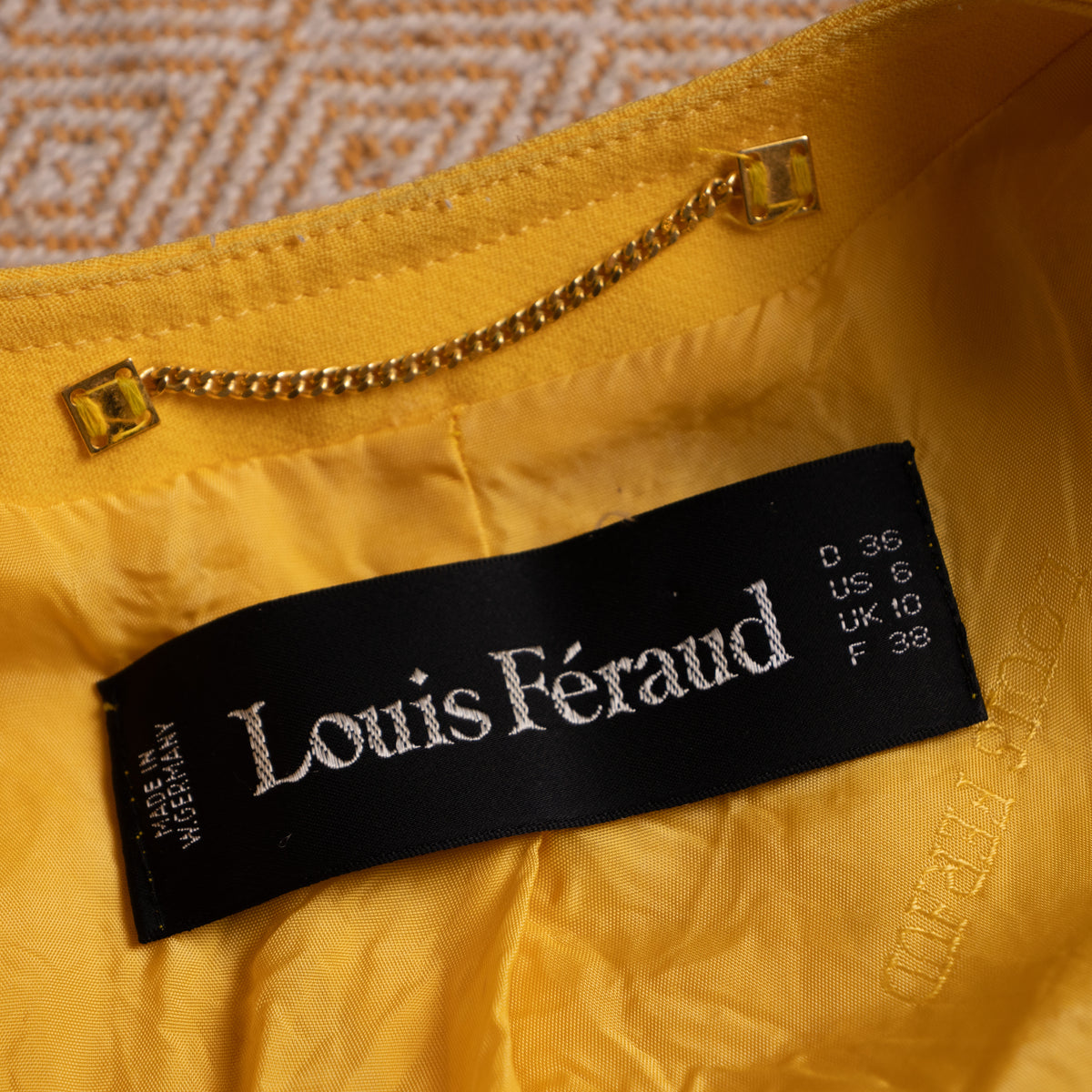 Archival Louis Feraud Paris Skirt Suit 80s Power Suit Canary Yellow Black Graphic NOS Deadstock West Germany Size XS S