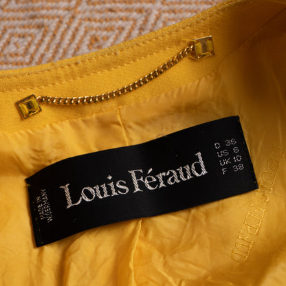Archival Louis Feraud Paris Skirt Suit 80s Power Suit Canary Yellow Black Graphic NOS Deadstock West Germany Size XS S