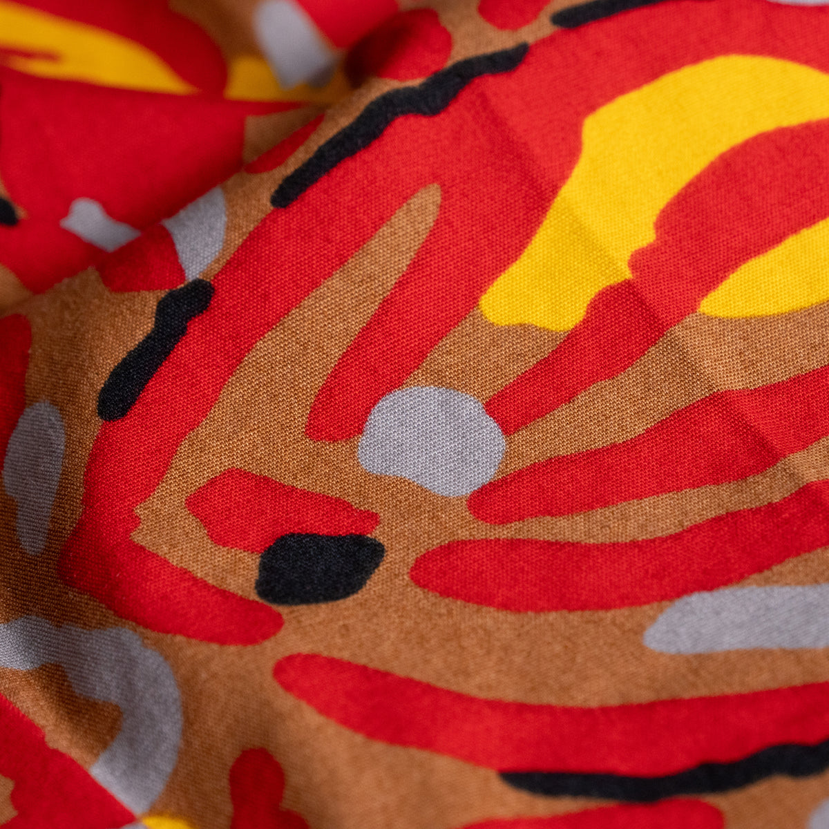 Pierre Balmain Paris Vintage Dress 1970s Deadstock New Old Stock 100% Cotton French Luxury Red Yellow Abstract Print High-End Curator Find M