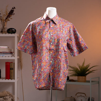 Archival Nina Ricci NOS Shirt 90s Floral Print Red Unisex Deadstock Museum Quality Dandy Androgynous Style Size M L