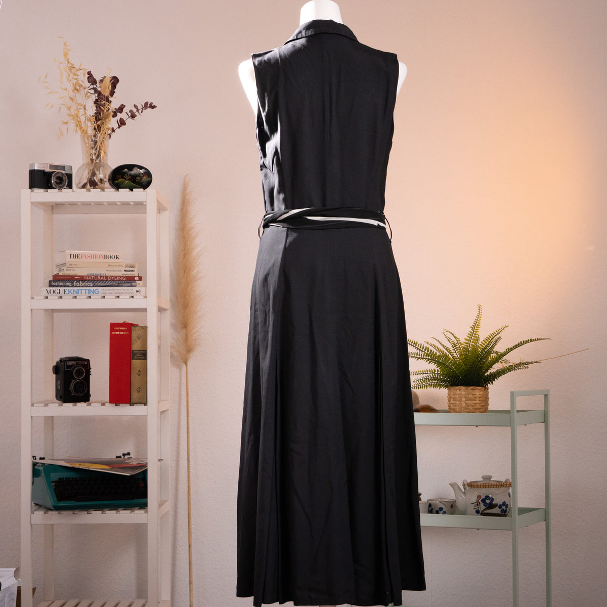 Archival KL by Karl Lagerfeld Trench Dress 1990s Minimalist Sleeveless Viscose Silk Utility Safari Maxi Contrast Buttons Designer Grails S-L