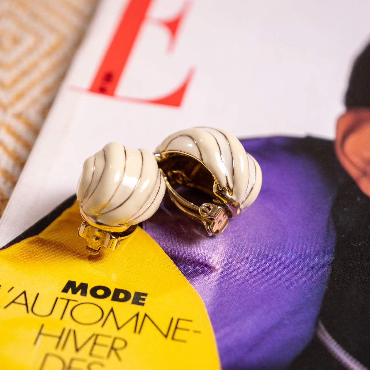 Archival Nina Ricci 1-of-1 Unfilled Factory Error Enamel Earrings Circa 1980s 22kt Gold Plated Gadroon Swirl Dome Clip-ons Unique