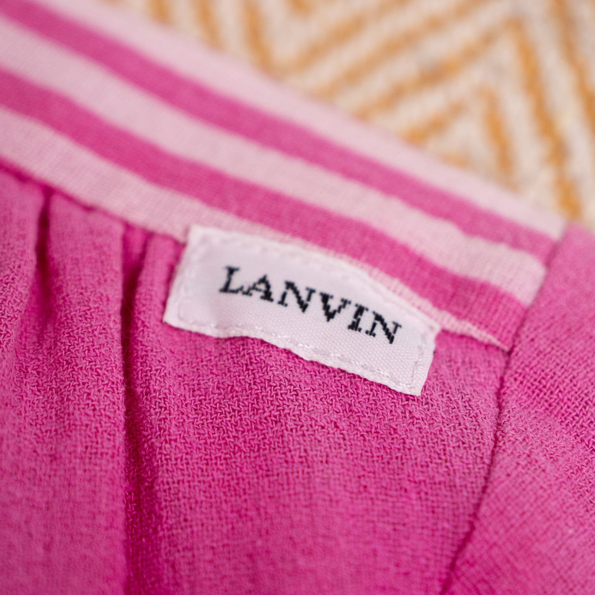 Archival Lanvin Boutique Candy-Stripe Raw Cotton Blend Cropped Blouse S M – c. 1980s