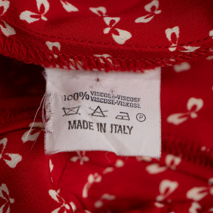 Archival Oliver by Valentino Red Bow Print Viscose Blouse — NOS Deadstock Early 1990s S XS