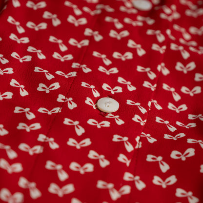 Archival Oliver by Valentino Red Bow Print Viscose Blouse — NOS Deadstock Early 1990s S XS
