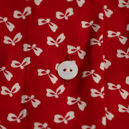 Archival Oliver by Valentino Red Bow Print Viscose Blouse — NOS Deadstock Early 1990s S XS