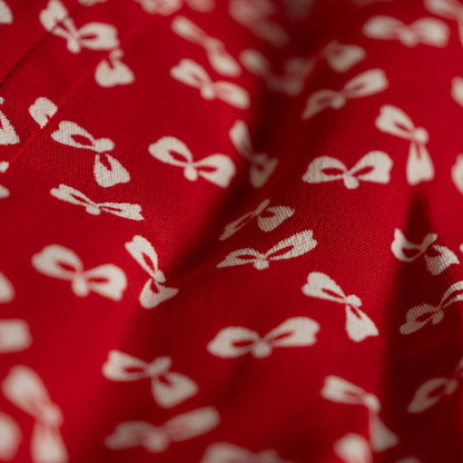 Archival Oliver by Valentino Red Bow Print Viscose Blouse — NOS Deadstock Early 1990s S XS
