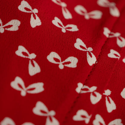 Archival Oliver by Valentino Red Bow Print Viscose Blouse — NOS Deadstock Early 1990s S XS