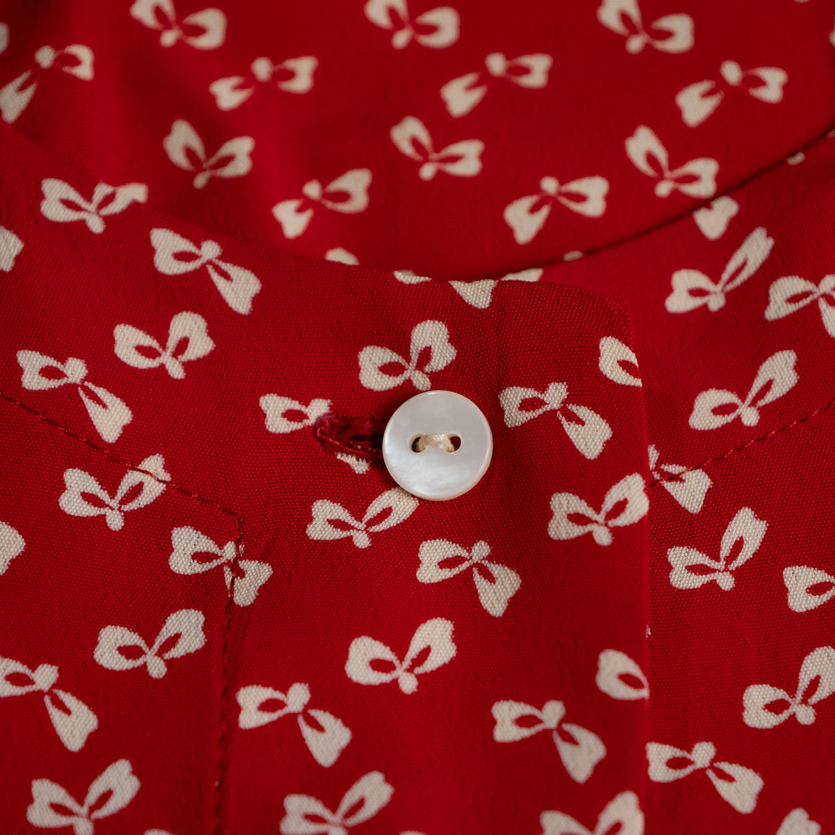 Archival Oliver by Valentino Red Bow Print Viscose Blouse — NOS Deadstock Early 1990s S XS