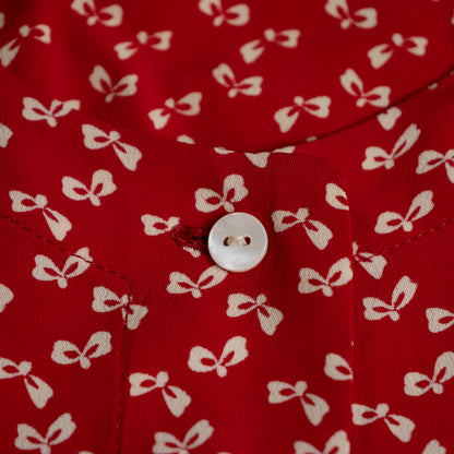 Archival Oliver by Valentino Red Bow Print Viscose Blouse — NOS Deadstock Early 1990s S XS