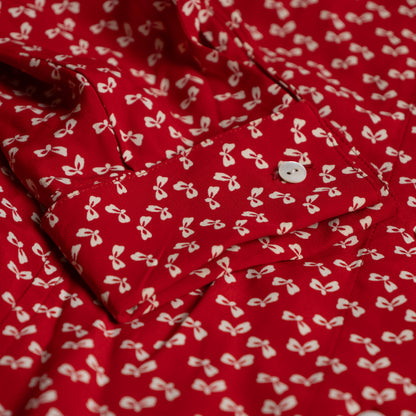 Archival Oliver by Valentino Red Bow Print Viscose Blouse — NOS Deadstock Early 1990s S XS