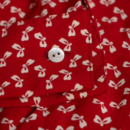 Archival Oliver by Valentino Red Bow Print Viscose Blouse — NOS Deadstock Early 1990s S XS