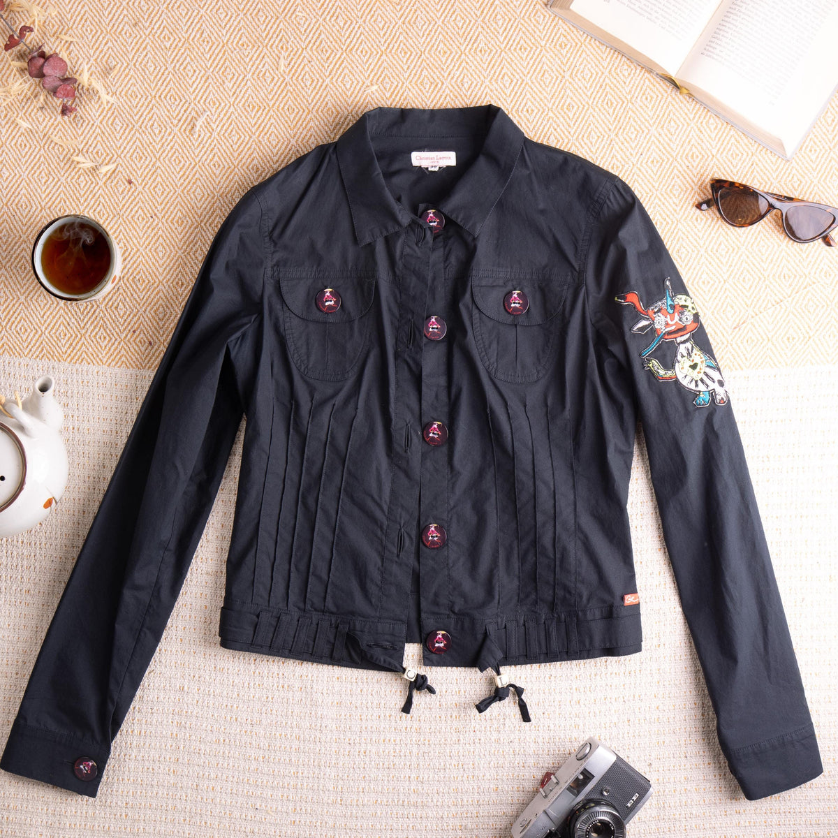 Pristine Deadstock Christian Lacroix Archival Embroidered Cotton Set Utility Jacket Cropped Pants Early 2000s S M