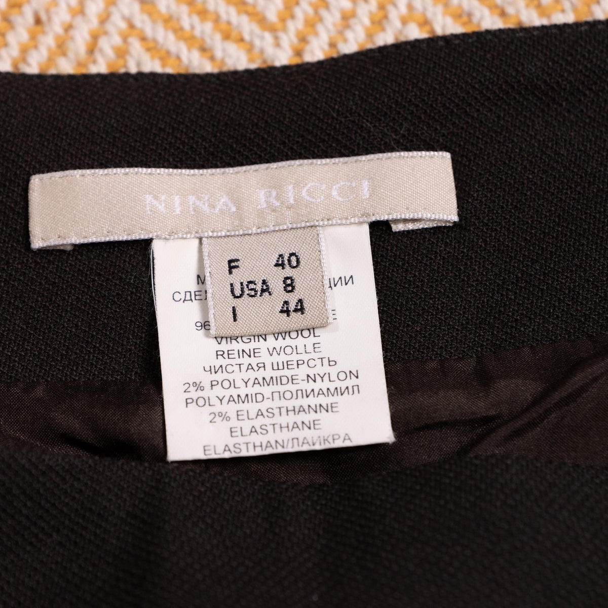 Archival Nina Ricci Sculptural Chevron-Yoke Virgin Wool & Silk-Lined Midi Skirt in Anthracite Melange, Peter Copping Era M